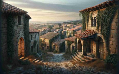 A realistic high-definition image showcasing the unique features of Ochate, a small Spanish village. Capture the stone-built houses with terracotta roofs and cobblestone streets, infused with an air of mystery and forgotten history. Include twists of ivy climbing up the walls, and the distant rolling hills under a mellow evening sky, adding to the charm of the landscape.