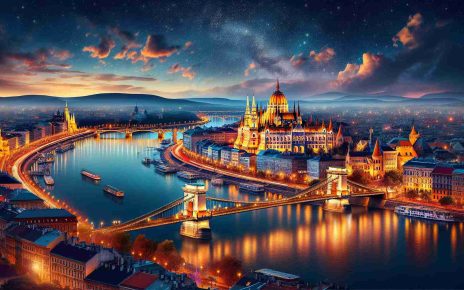 Create a high-definition, realistic portrayal of the charming cityscape of Budapest, reflecting the scenic beauty of this magnificent city. The image should capture its stunning architectural treasures nestled on either side of the Danube River, the picturesque Buda Castle illuminated against the night sky, the famous Chain Bridge twinkling under a cascade of evening lights, and a maze of cobblestone streets lined with vibrant cafes in the heart of the city. Make sure to incorporate elements that depict the city as a popular yet budget-friendly tourist destination offering unbeatable deals, evoking a sense of wonder and adventure.