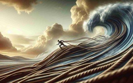 A high-definition, realistic image that portrays the concept of 'Thriving in Times of Change'. It depicts a metaphorical scene where a person is harnessing the reins of a large wave, symbolic of change or transformation. The environment is dynamic, with the sky full of fast-moving clouds indicating the passage of time. The person should appear determined and resilient, embodying the spirit of embracing and harnessing transformation.