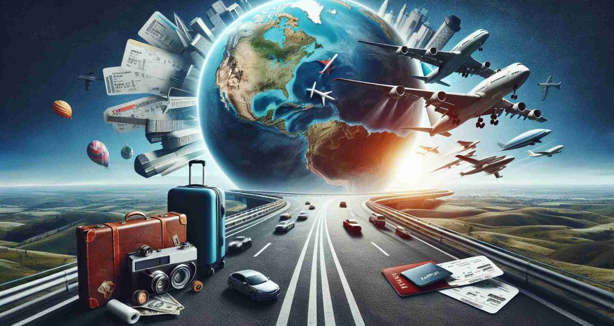 Create a high-definition, realistic image representing the concept of 'Big Moves in Travel: Exciting Expansion Ahead!'. This could feature elements like a globe or map, suitcases being packed, plane tickets, a passport, and roads stretching out into the horizon to symbolize future travel and exciting opportunities.